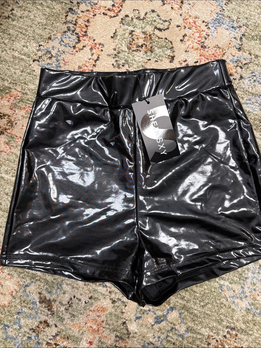 SHEIN Sexy Black Shiny High-Waist Bike Shorts